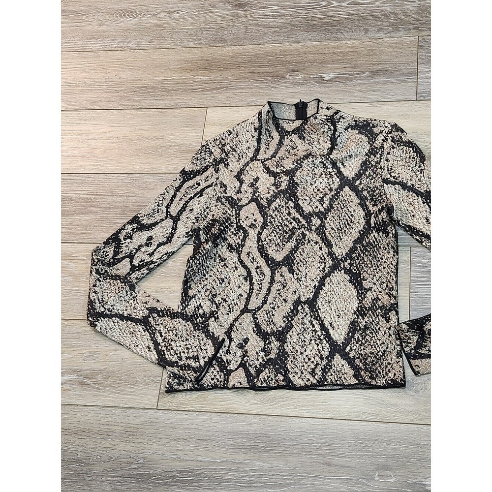 Zara Neutral Snake Print Long Sleeve Mock Neck Top Size Small